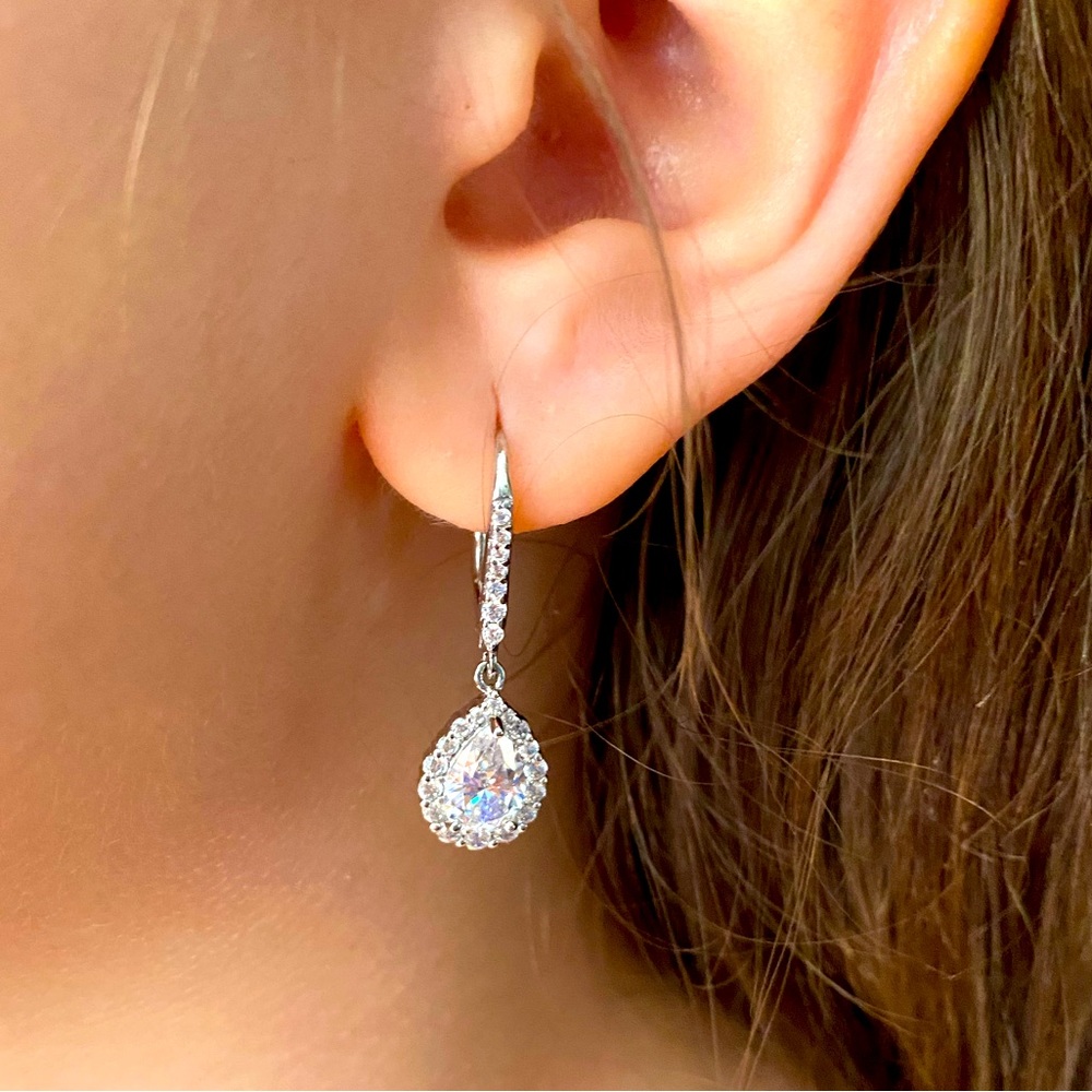 Sterling Silver & CZ Teardrop Earrings